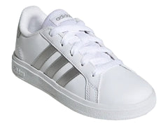 Tenis Adidas Grand Court 2.0 Blanco y Plata para Niña