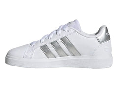 Tenis Adidas Grand Court 2.0 Blanco y Plata para Niña