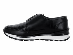 Zapatos Cuadra Negro de Piel Caimán y Ternera para Hombre