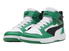 Tenis PUMA Rebound V6 Mid Blanco y Verde para Niño