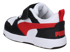 Tenis PUMA Rebound V6 Blanco, Rojo y Negro para Niño