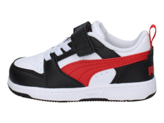 Tenis PUMA Rebound V6 Blanco, Rojo y Negro para Niño