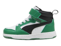 Tenis PUMA Rebound V6 Mid Blanco y Verde para Niño