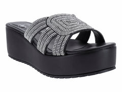 Sandalias Luna Rosa Negro con Plataforma para Mujer