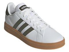 Tenis Adidas Grand Court Base 2.0 Blanco y Verde Oliva para Hombre