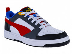 Tenis PUMA Rebound V6 Mid Blanco y Rojo para Niño