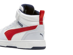 Tenis PUMA Rebound V6 Mid Blanco y Rojo para Niño