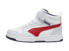 Tenis PUMA Rebound V6 Mid Blanco y Rojo para Niño