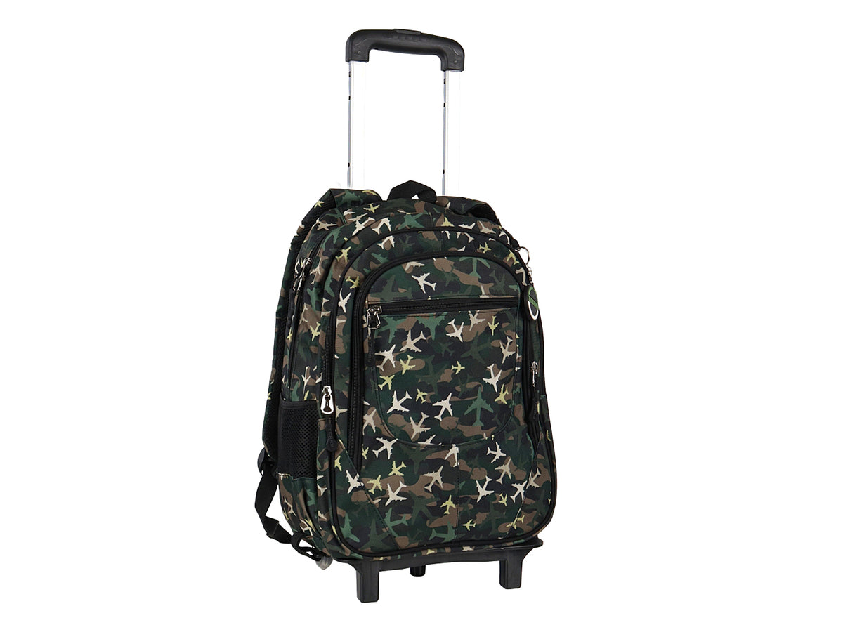 Mochila Rodante Terry para Niño Modelo YC0331 Aviones Verde Militar