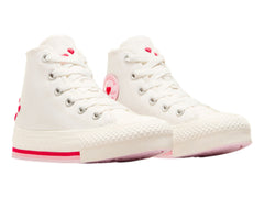 Tenis Converse Blanco Vintage y Rojo para Niña