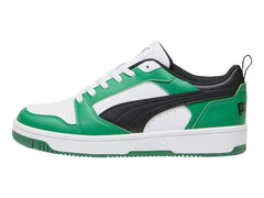 Tenis PUMA Rebound V6 Lo Blanco, Negro y Verde para Niño