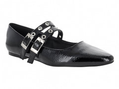 Zapatos Planos Roze Negro Charol Arrugado para Mujer