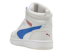 Tenis PUMA Rebound V6 Mid Blanco y Azul para Niño