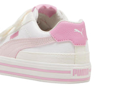 Tenis Puma Court Classic Blanco y Rosa para Niña
