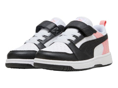 Tenis PUMA Rebound V6 Blanco y Rosa para Niña