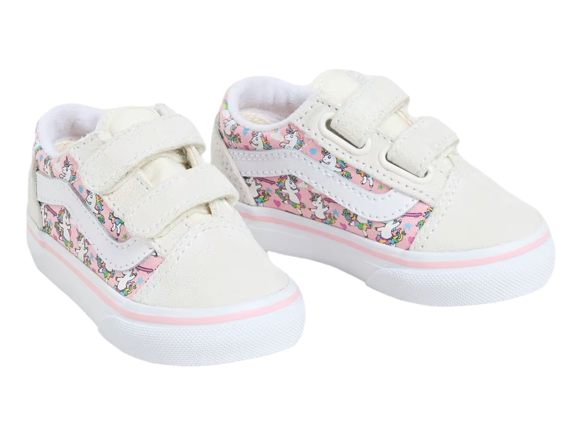 Tenis Vans Old Skool V Blanco y Rosa para Niña