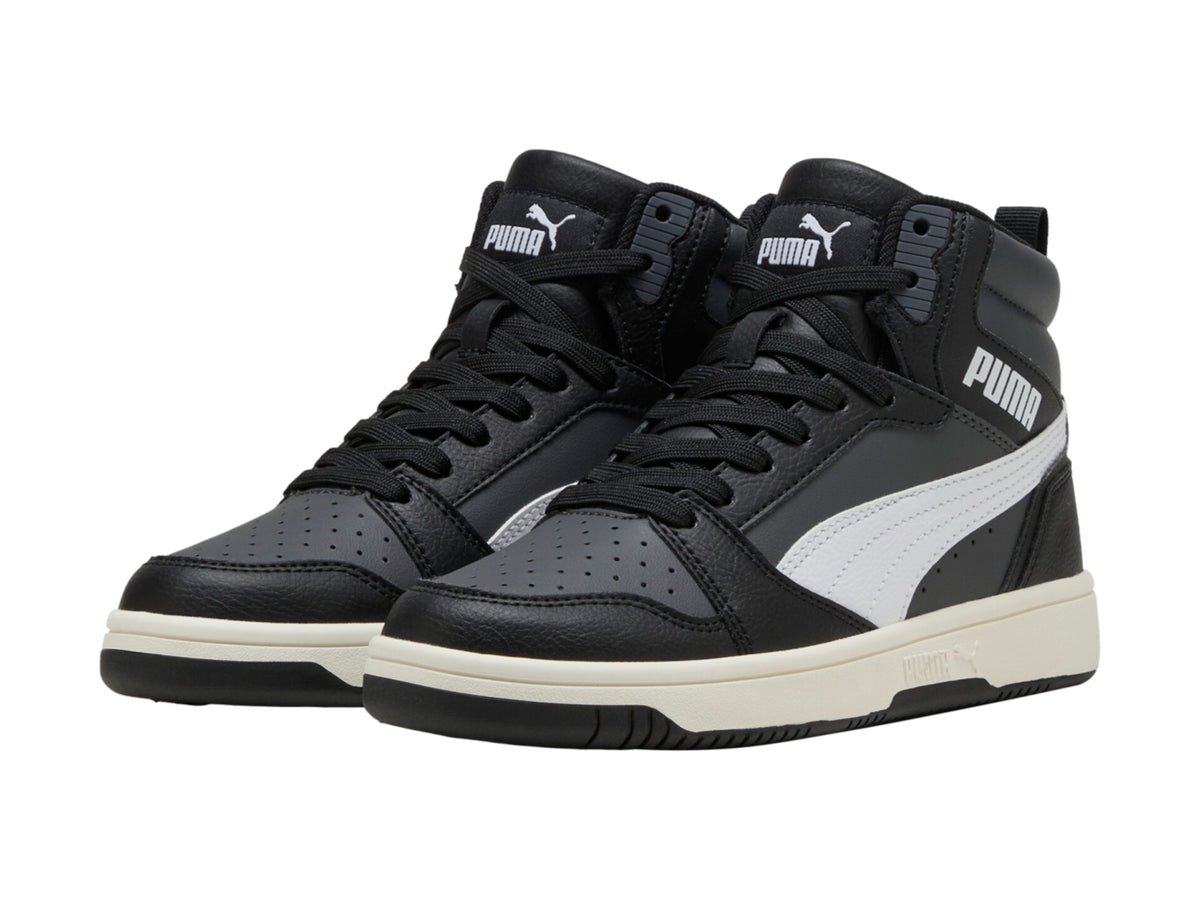 Tenis PUMA Rebound V6 Mid Blanco y Gris para Niño