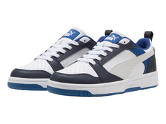 Tenis PUMA Rebound V6 Lo Blanco y Gris para Niño