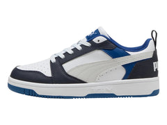 Tenis PUMA Rebound V6 Lo Blanco y Gris para Niño