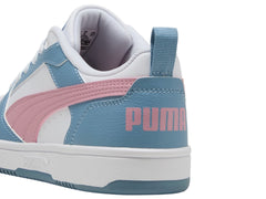 Tenis PUMA Rebound V6 Lo Blanco, Rosa y Azul para Niña