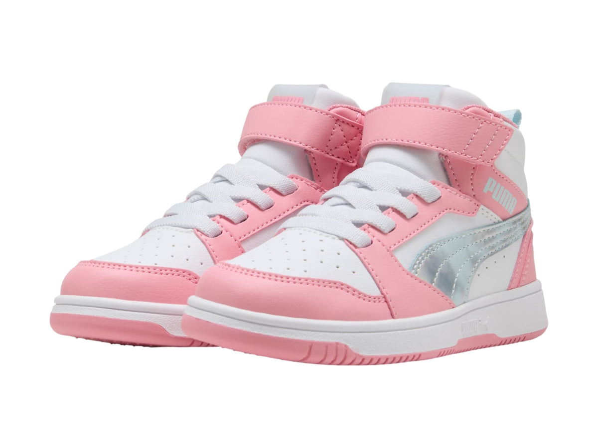 Tenis PUMA Rebound V6 Rosa y Blanco para Niña