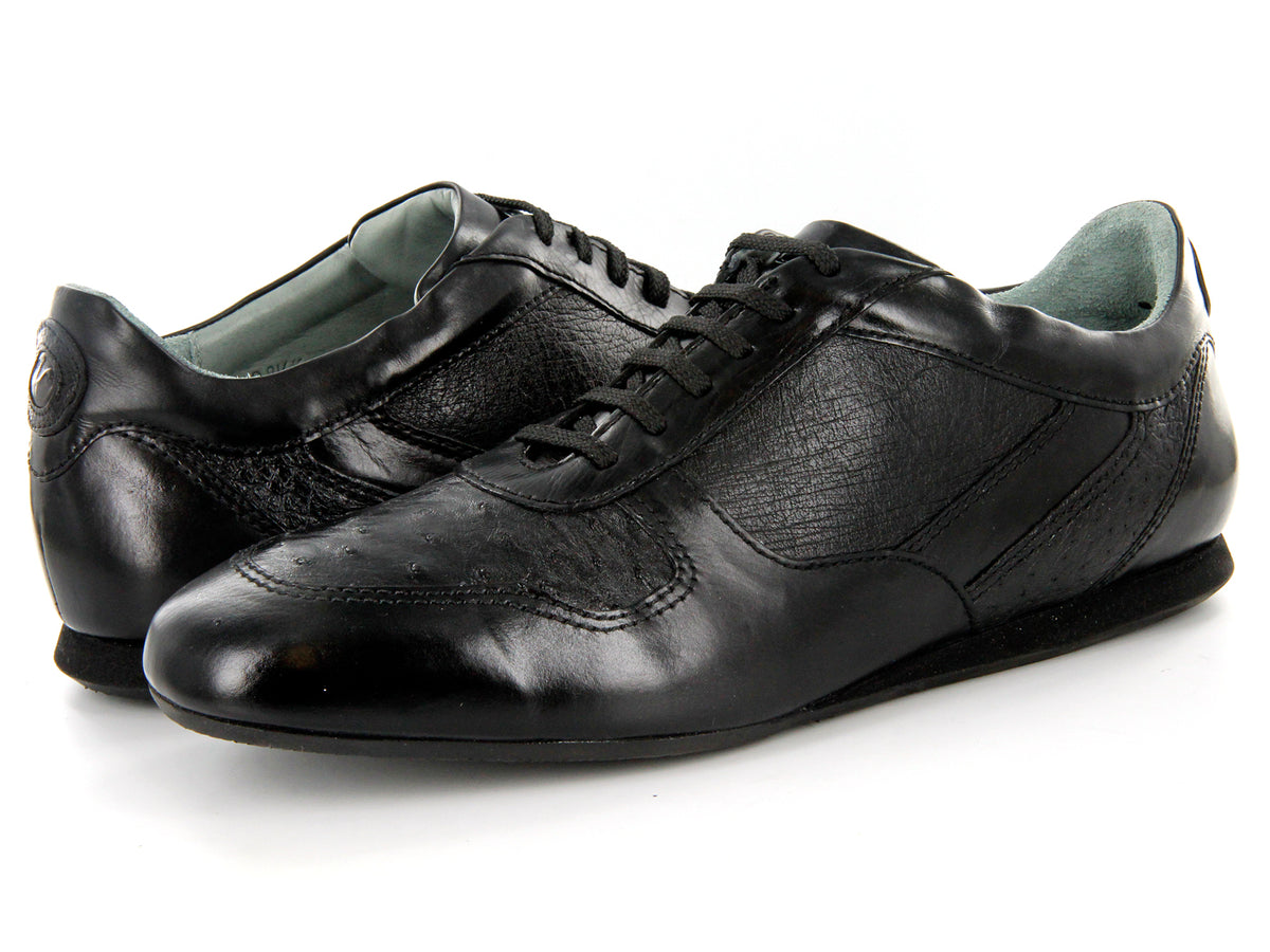Zapatos Cuadra de Piel de Avestruz Negro para Hombre