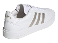 Tenis Adidas Grand Court Base 2.0 Blanco y Plata para Mujer
