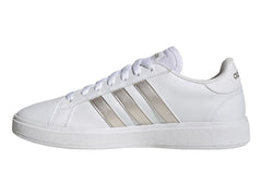 Tenis Adidas Grand Court Base 2.0 Blanco y Plata para Mujer