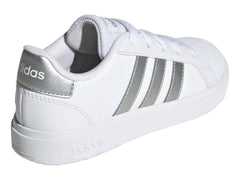 Tenis Adidas Grand Court 2.0 Blanco y Plata para Niña