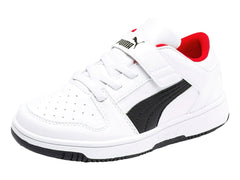 Tenis PUMA Rebound Layup Lo Blanco, Negro y Rojo para Niño