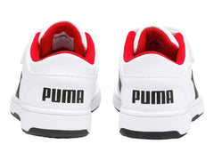 Tenis PUMA Rebound Layup Lo Blanco, Negro y Rojo para Niño