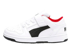 Tenis PUMA Rebound Layup Lo Blanco, Negro y Rojo para Niño