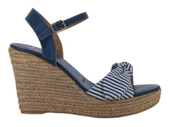 Sandalias Plataforma Luna Rosa Azul Marino Rayas para Mujer