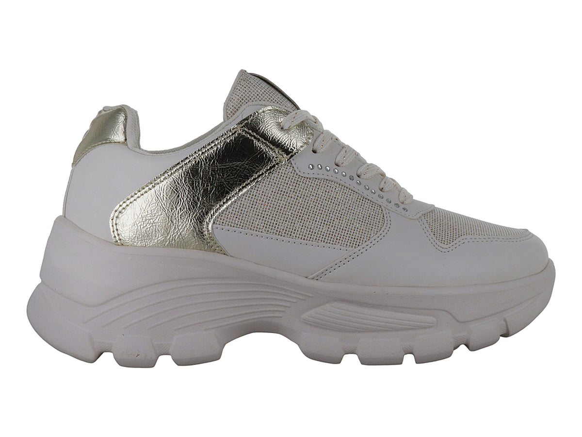 Tenis Clasben Fayeth Beige Oro para Mujer
