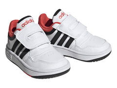 Tenis Adidas Hoops 3.0 Blancos con Rojo para Niño