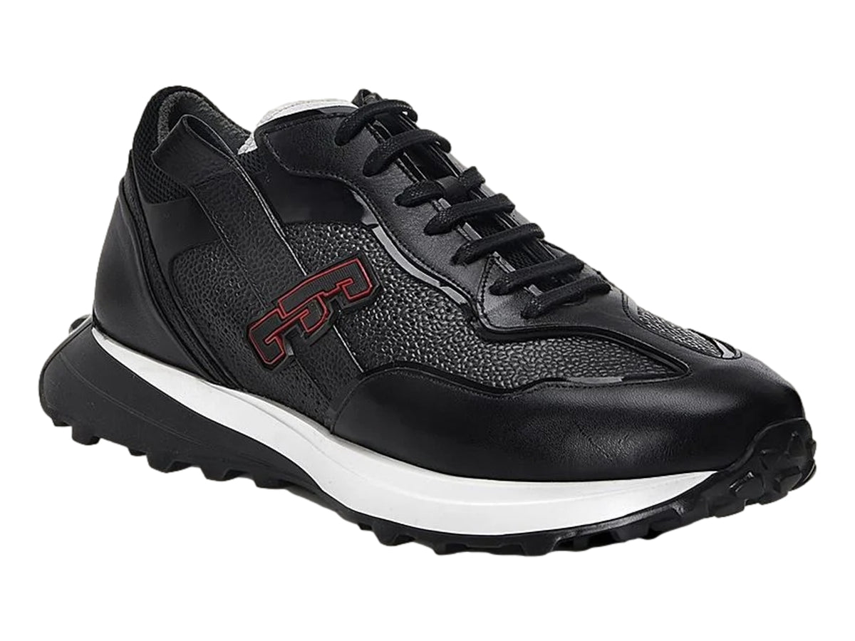 Tenis Cuadra de Piel Ternera Negro para Hombre