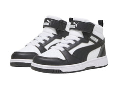Tenis PUMA Rebound V6 Mid Blancos y Negros para Niño