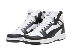 Tenis PUMA Rebound V6 Mid Blanco y Negro para Niño