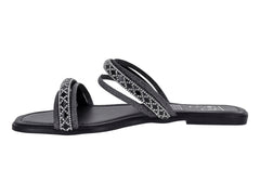 Sandalias de Piso Luna Rosa Rombo Negro para Mujer
