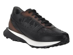 Tenis Cuadra de Piel de Pitón Gris y Negro para Hombre