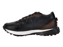 Tenis Cuadra de Piel de Pitón Gris y Negro para Hombre