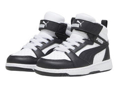 Tenis PUMA Rebound V6 Mid Blanco y Negro para Niño
