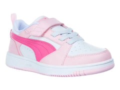 Tenis PUMA Rebound V6 Lo AC+PS Blanco y Rosa para Niña
