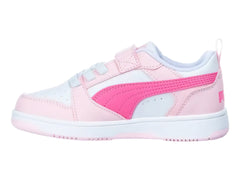 Tenis PUMA Rebound V6 Lo AC+PS Blanco y Rosa para Niña