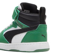 Tenis PUMA Rebound V6 Mid Blanco y Verde para Niño