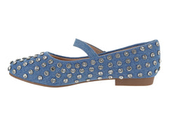 Zapatos Planos Mary Jane Azul con Pedrería ROZE para Mujer