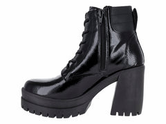 Botines de Charol Corrugado Negro Luna Rosa para Mujer