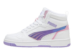 Tenis PUMA Rebound V6 Mid Blanco y Lavanda para Niña