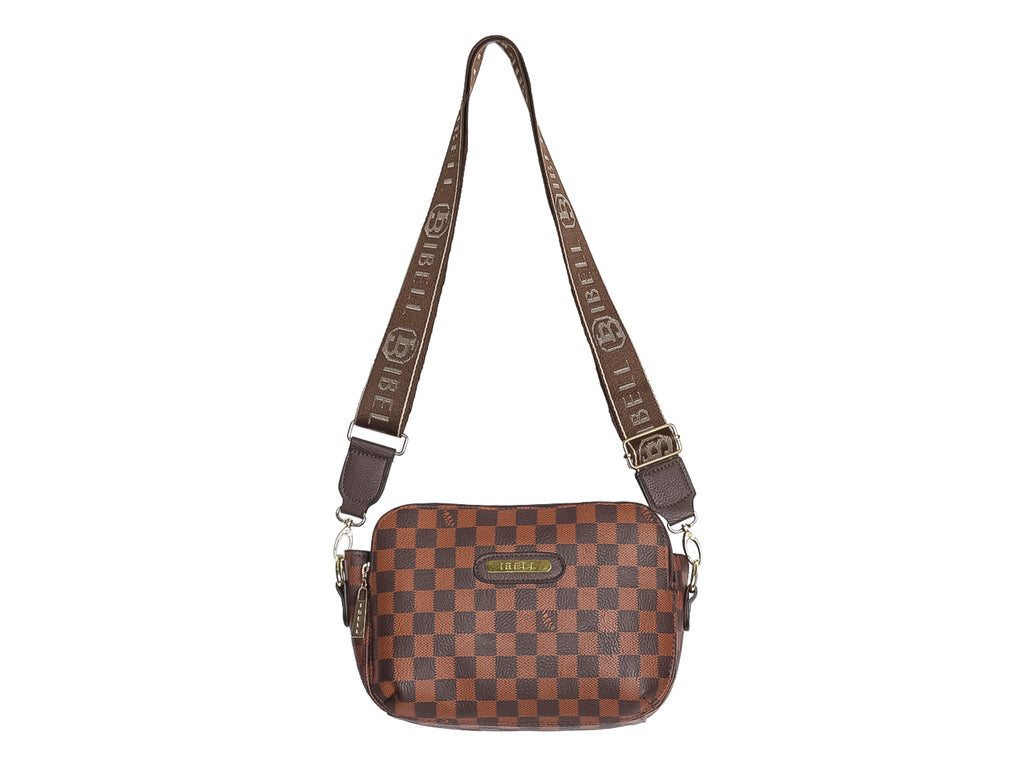 Bolso de Hombro IBELL Cuadros Color Chocolate para Mujer