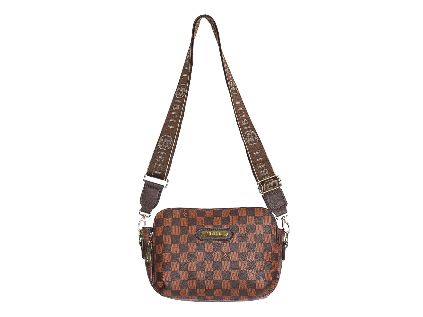Bolso de Hombro IBELL Cuadros Color Chocolate para Mujer